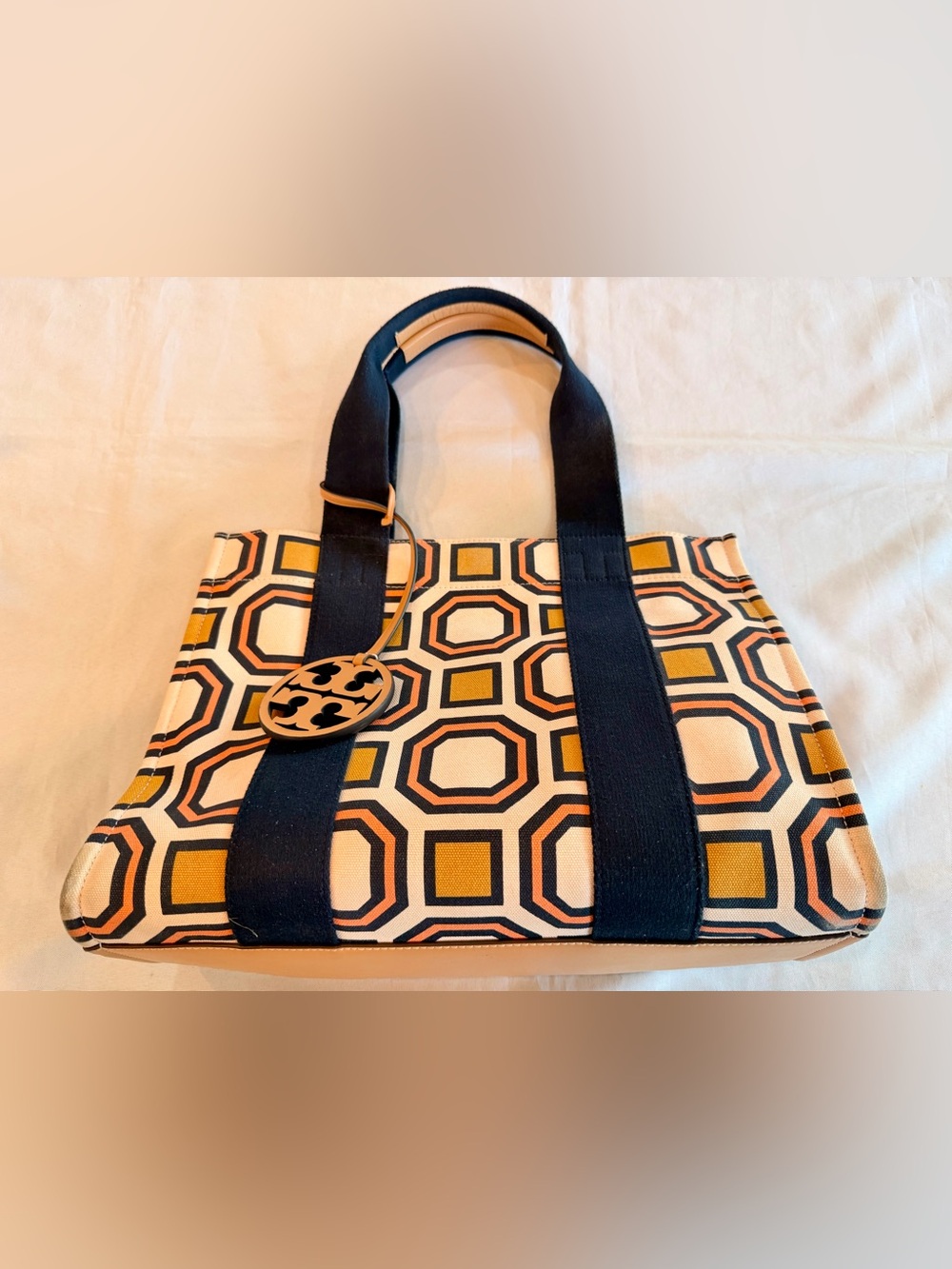 Tory Burch David Hicks Design Octagon Canvas Tote with Circular Charm